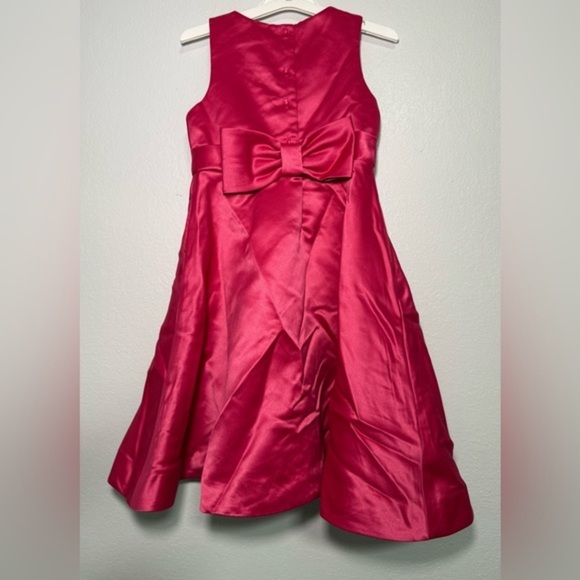 Janie and Jack WINTER BRIGHTS Hot Pink Satin‎ Dress W/ Bow & Pockets 4 Years - Picture 1 of 4